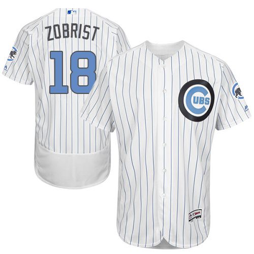 Cubs #18 Ben Zobrist White(Blue Strip) Flexbase Authentic Collection Father's Day Stitched MLB Jersey